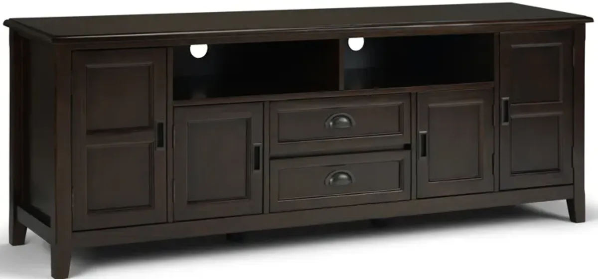 Burlington SOLID WOOD 72 inch Wide Transitional TV Media Stand in Mahogany Brown For TVs up to 80 inches