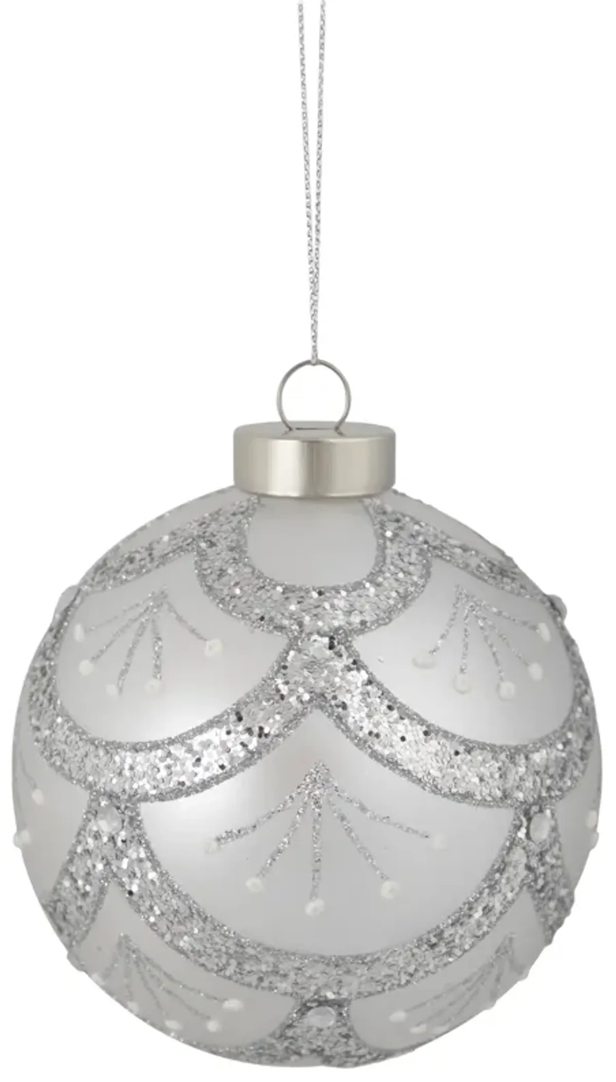 4" Glittered Cosmoid Silver Glass Christmas Ball Ornament
