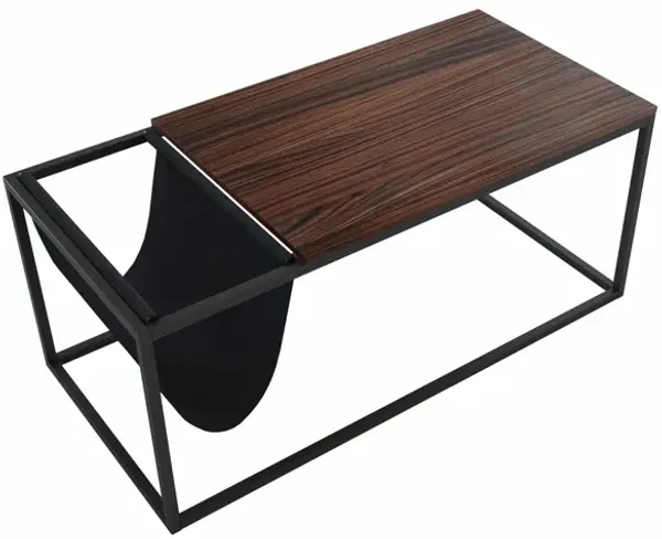 Hivvago Modern Geo Black and Walnut Sofa Table with Magazine Holder