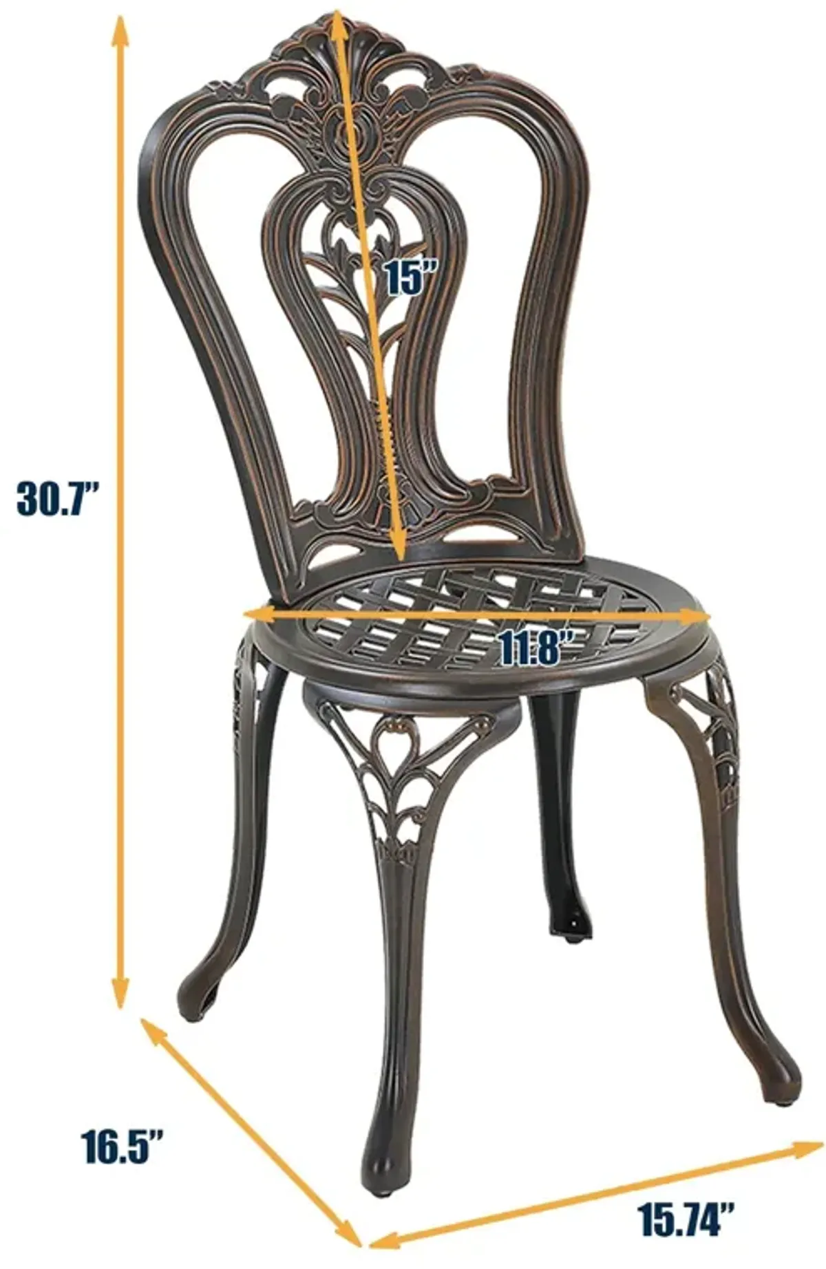 MONDAWE Compact Cast Aluminum 3-Piece Bistro Set for Balcony and Patio