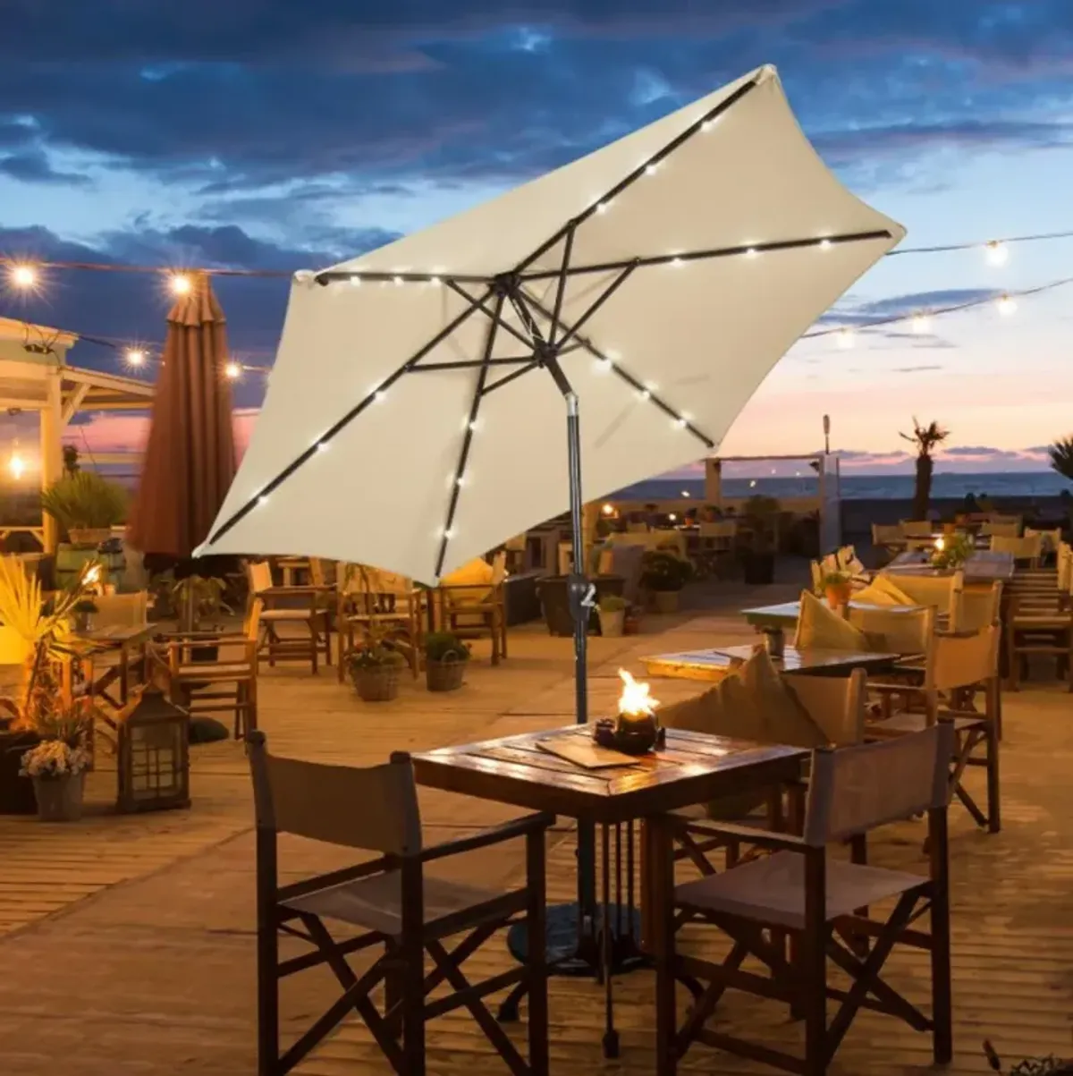 Hivvago 9 Feet Solar LED Lighted Patio Market Umbrella with Tilt Adjustment without Base