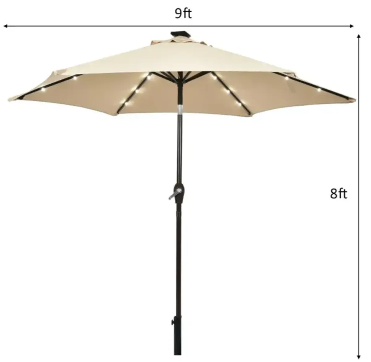 Hivvago 9 Feet Solar LED Lighted Patio Market Umbrella with Tilt Adjustment without Base