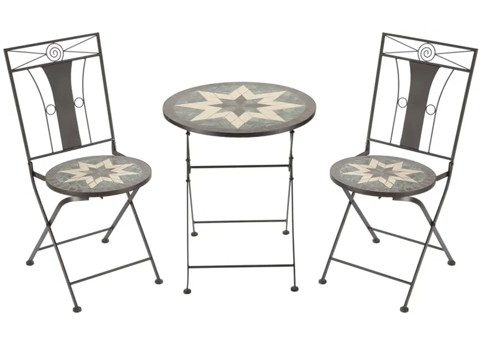 Coffee Outdoor Set: 3-Piece Mosaic Bistro with Folding Chairs