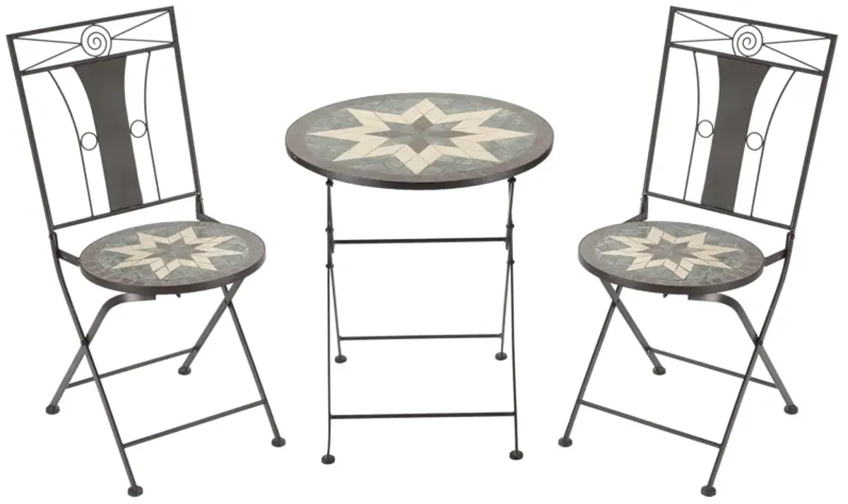 Coffee Outdoor Set: 3-Piece Mosaic Bistro with Folding Chairs