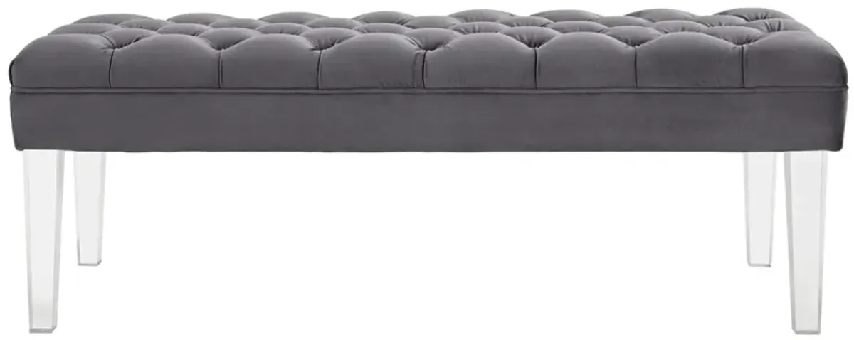 Modway Valet Tufted Button Performance Velvet Upholstered Bedroom Or Entryway Bench with Acrylic Legs in Gray