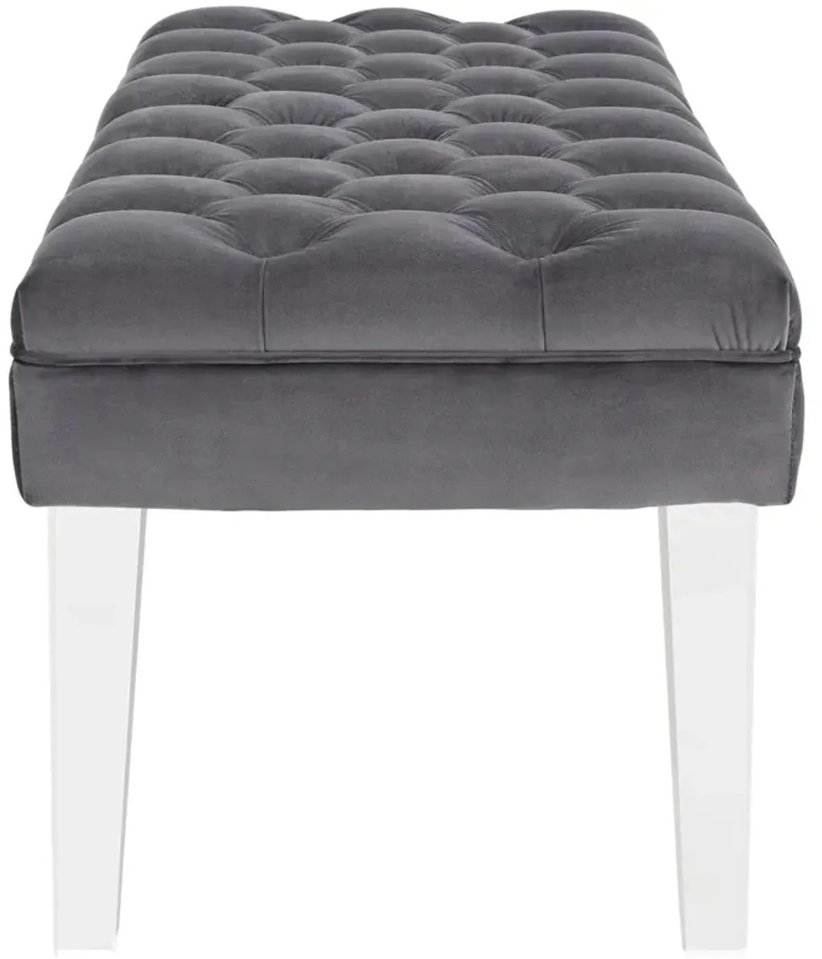 Modway Valet Tufted Button Performance Velvet Upholstered Bedroom Or Entryway Bench with Acrylic Legs in Gray