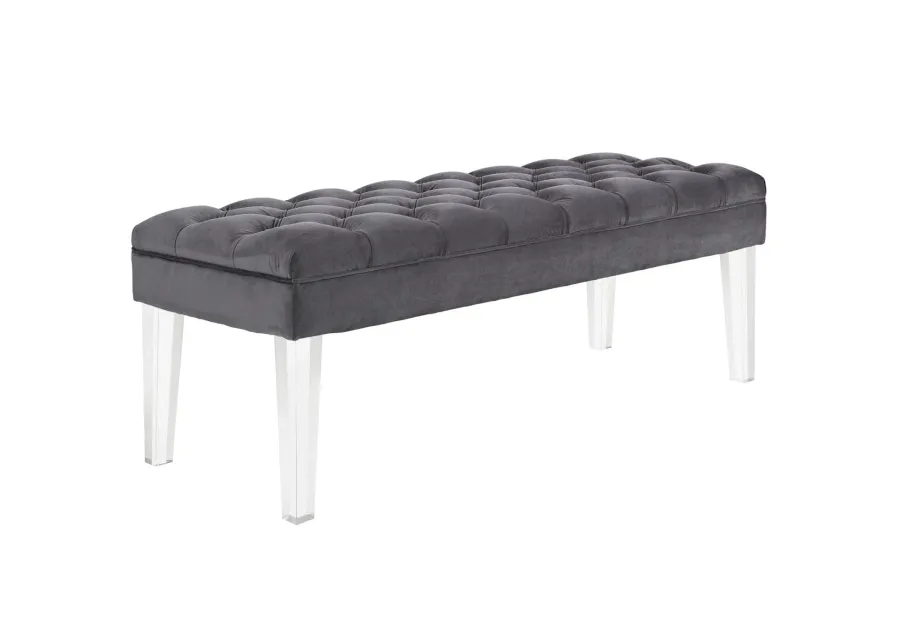 Modway Valet Tufted Button Performance Velvet Upholstered Bedroom Or Entryway Bench with Acrylic Legs in Gray