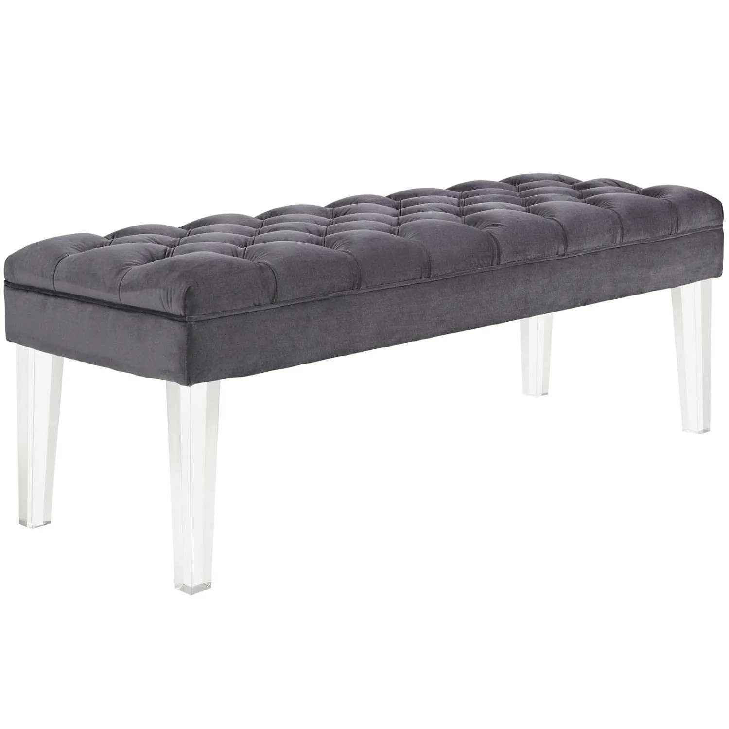 Modway Valet Tufted Button Performance Velvet Upholstered Bedroom Or Entryway Bench with Acrylic Legs in Gray