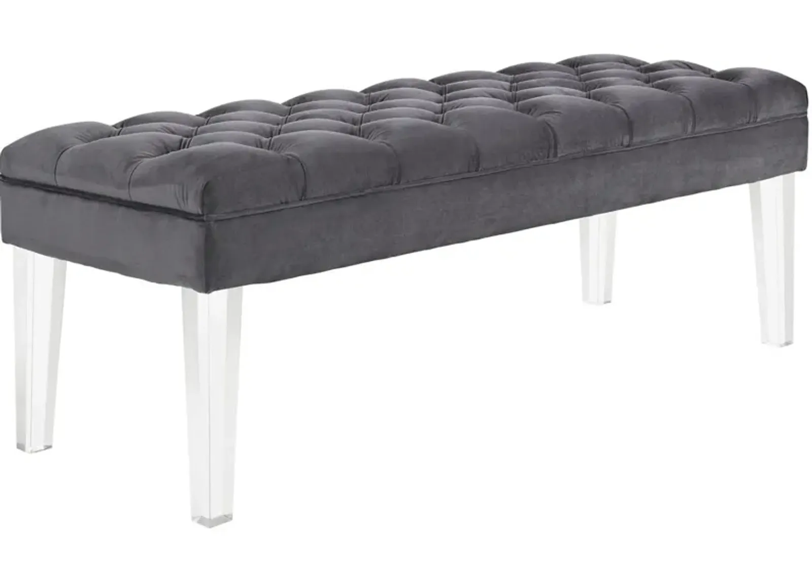 Modway Valet Tufted Button Performance Velvet Upholstered Bedroom Or Entryway Bench with Acrylic Legs in Gray