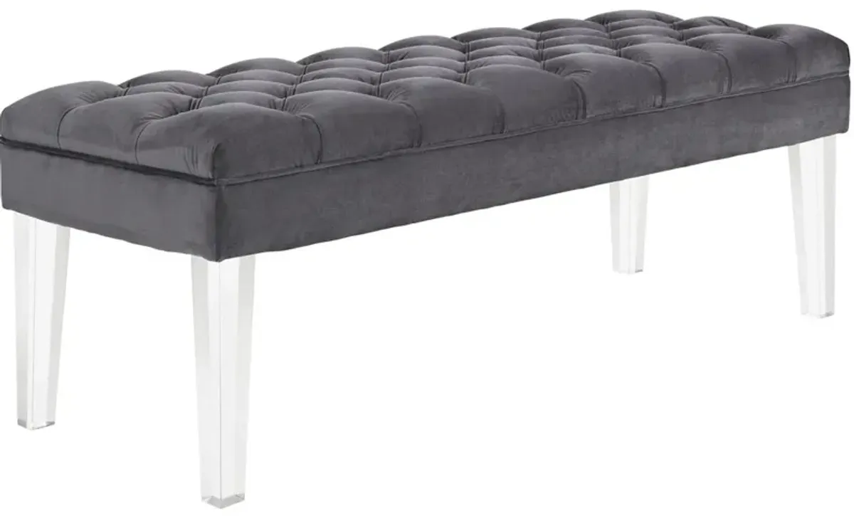 Modway Valet Tufted Button Performance Velvet Upholstered Bedroom Or Entryway Bench with Acrylic Legs in Gray