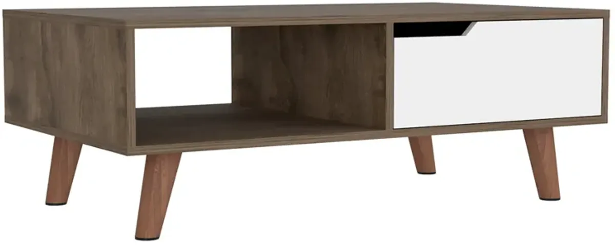 Oslo Coffee Table 2.0, One Drawer, Four Legs -Dark Brown / White