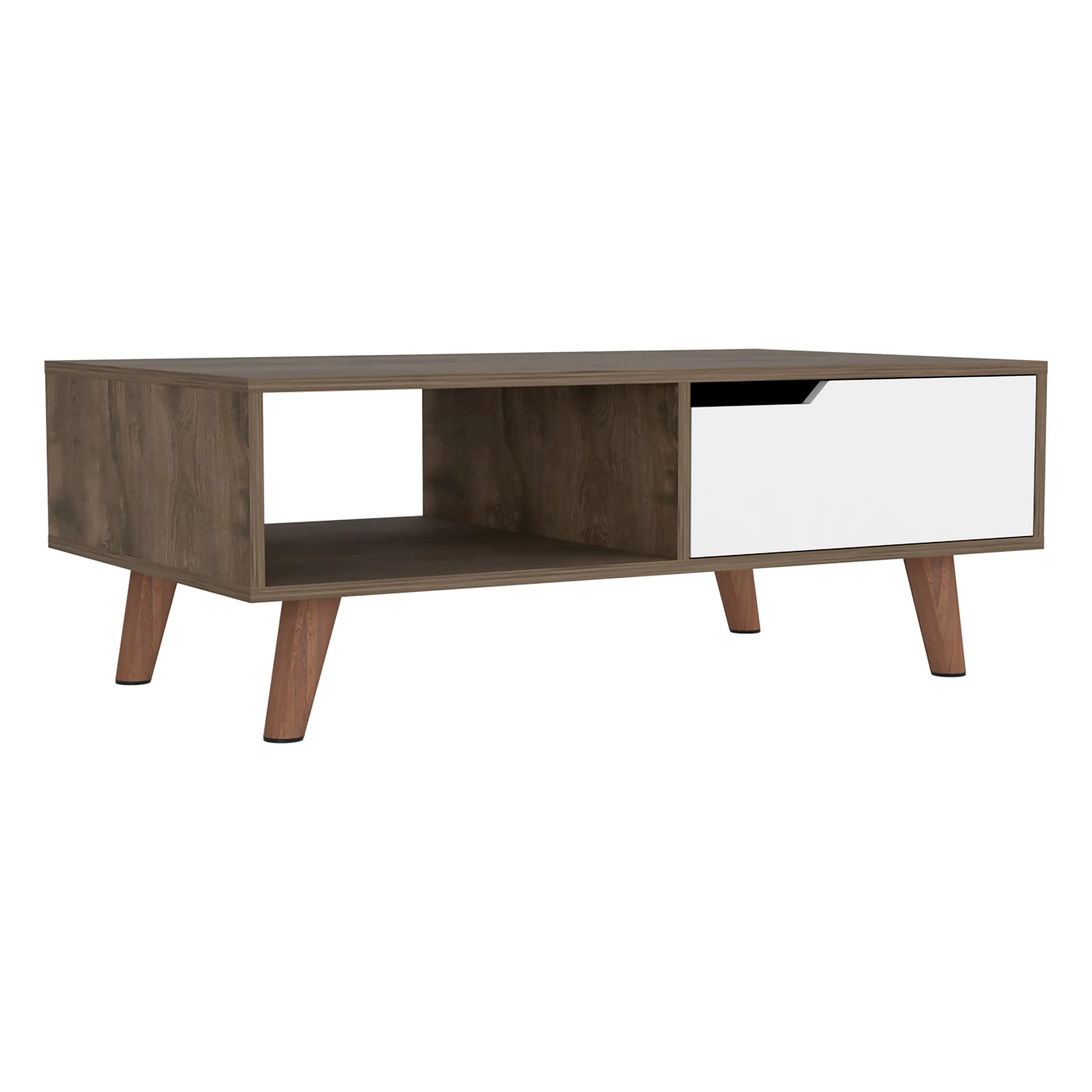 Oslo Coffee Table 2.0, One Drawer, Four Legs -Dark Brown / White