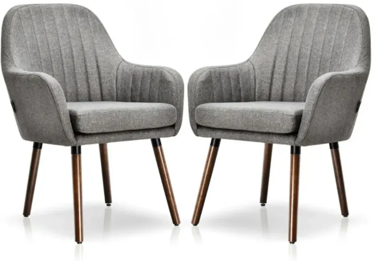 Hivvago Set of 2 Fabric Upholstered Accent Chairs with Wooden Legs