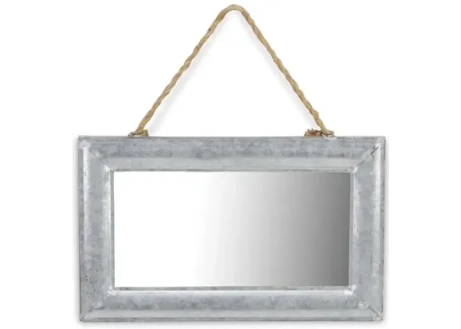 12.5" Silver Galvanized Frame With Top Rope Hanger Rectangular Wall Mirror