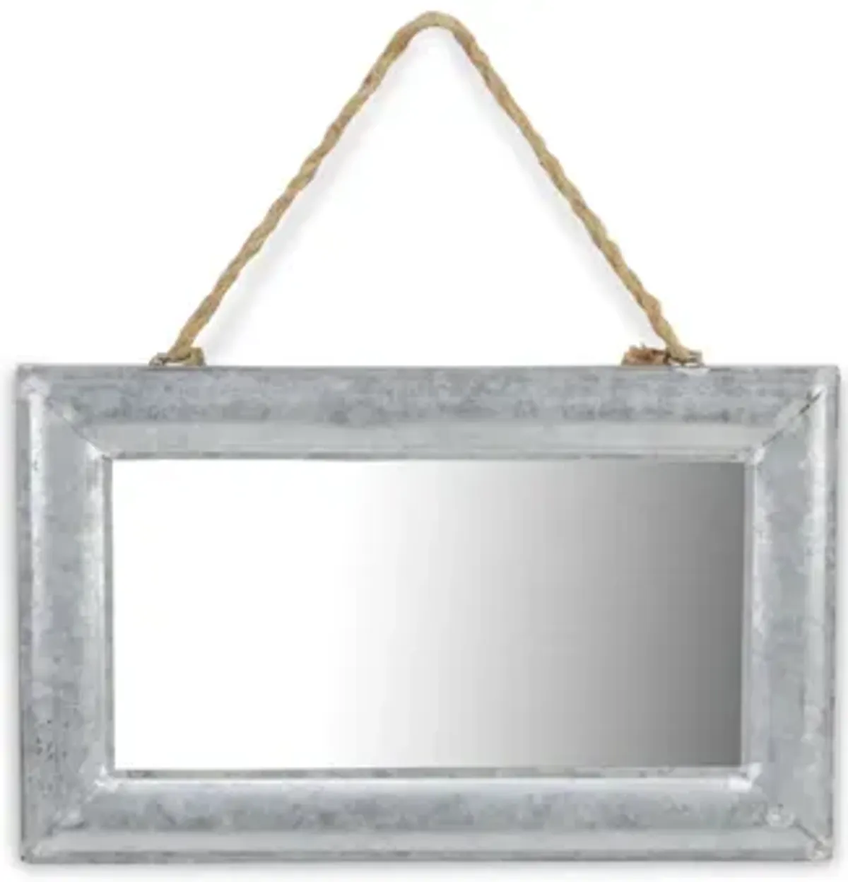 12.5" Silver Galvanized Frame With Top Rope Hanger Rectangular Wall Mirror