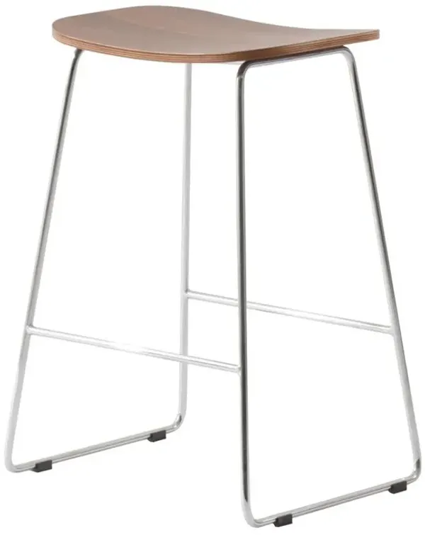 LeisureMod Melrose Modern Wood Counter Stool With Chrome Frame
