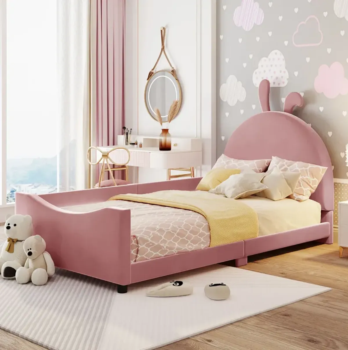 Merax Velvet Upholstered Kids Children Daybed Bed