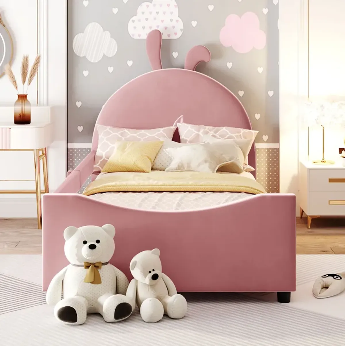 Merax Velvet Upholstered Kids Children Daybed Bed