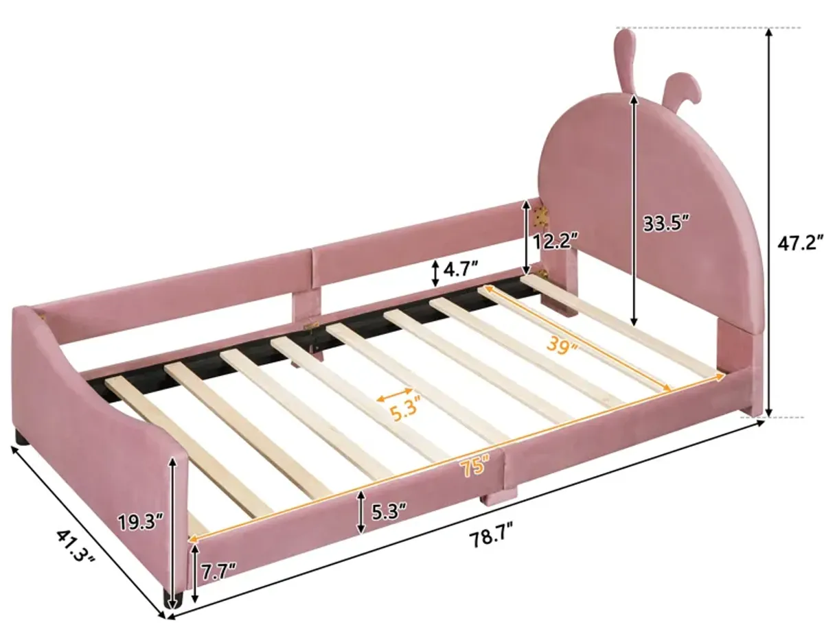 Merax Velvet Upholstered Kids Children Daybed Bed