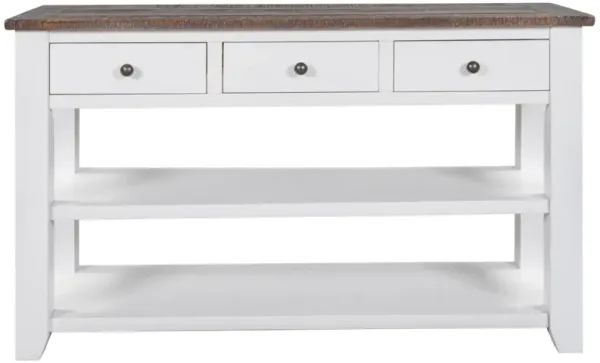 NEW SKU: WF299519AAK----48" Modern Console Table Sofa Table for Living Room with 3 Drawers and 2 Shelves, Solid Wood Top (Pine)