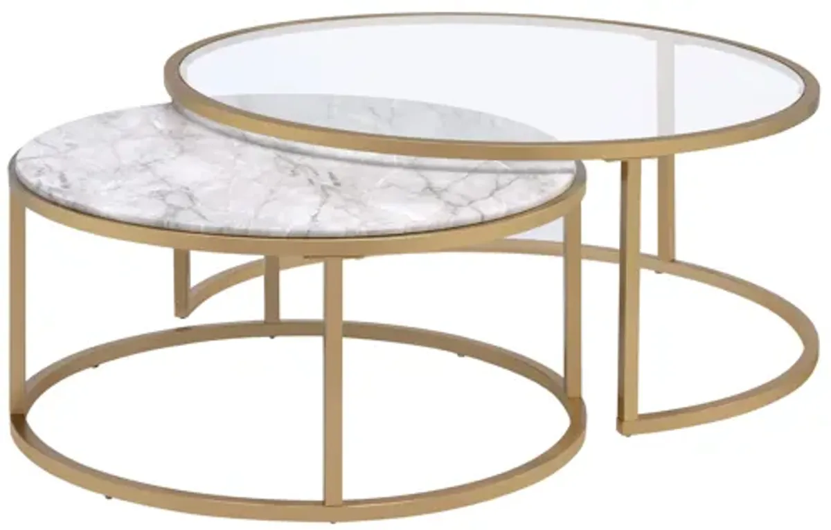 ACME Shanish 2Pc Pk Nesting Table Set, Faux Marble & Gold