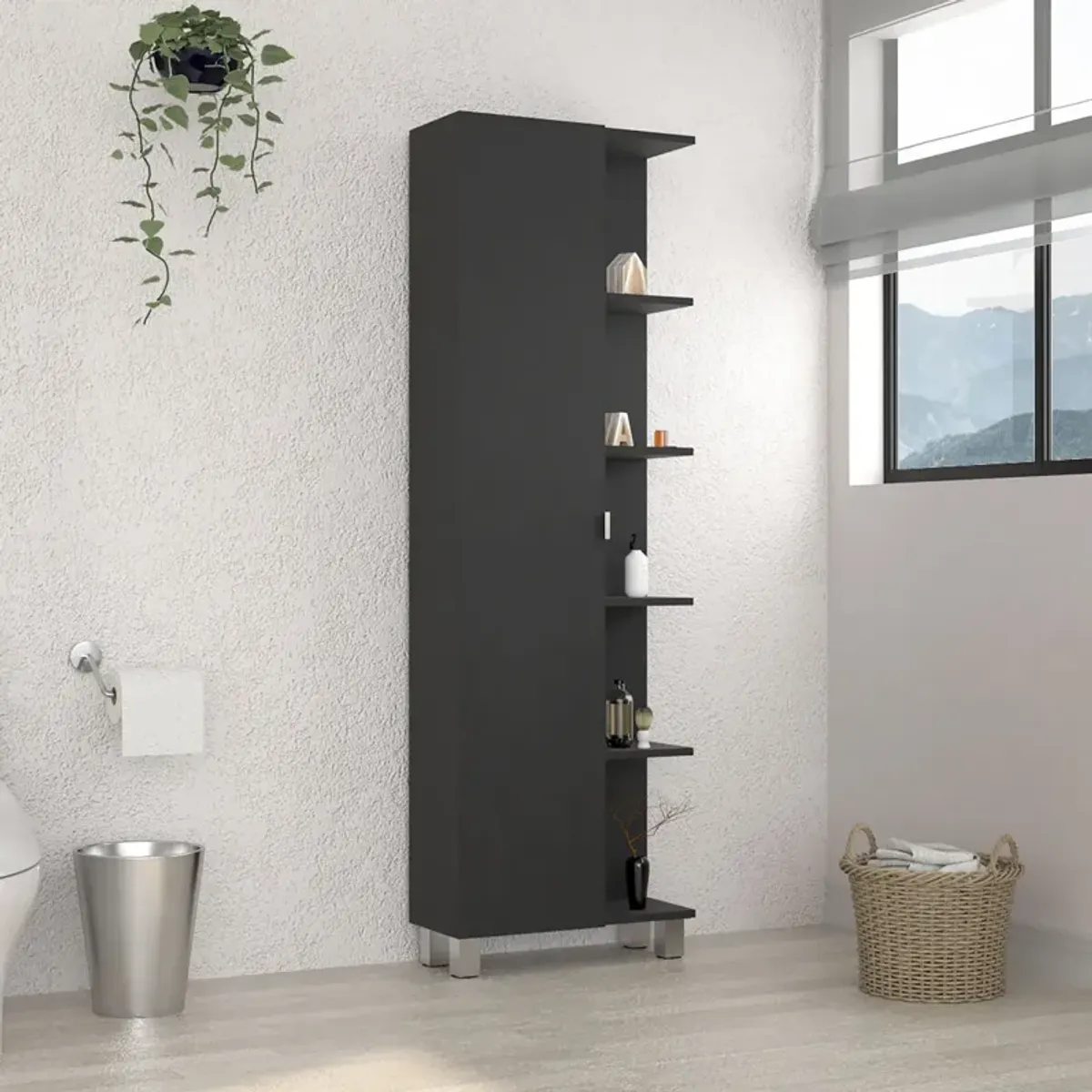 Urano Mirror Linen Cabinet, Four Interior Shelves, Five External Shelves