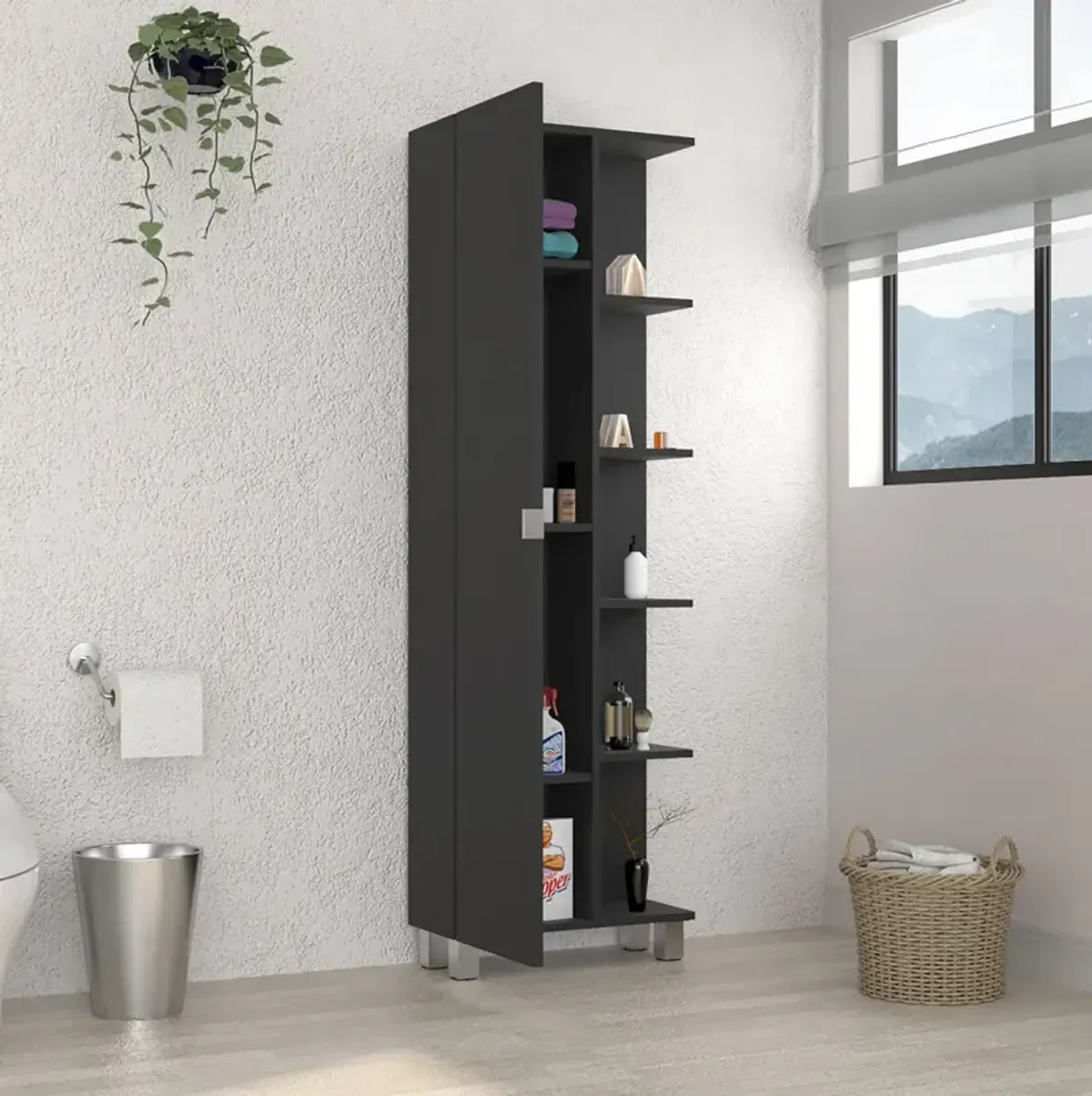 Urano Mirror Linen Cabinet, Four Interior Shelves, Five External Shelves