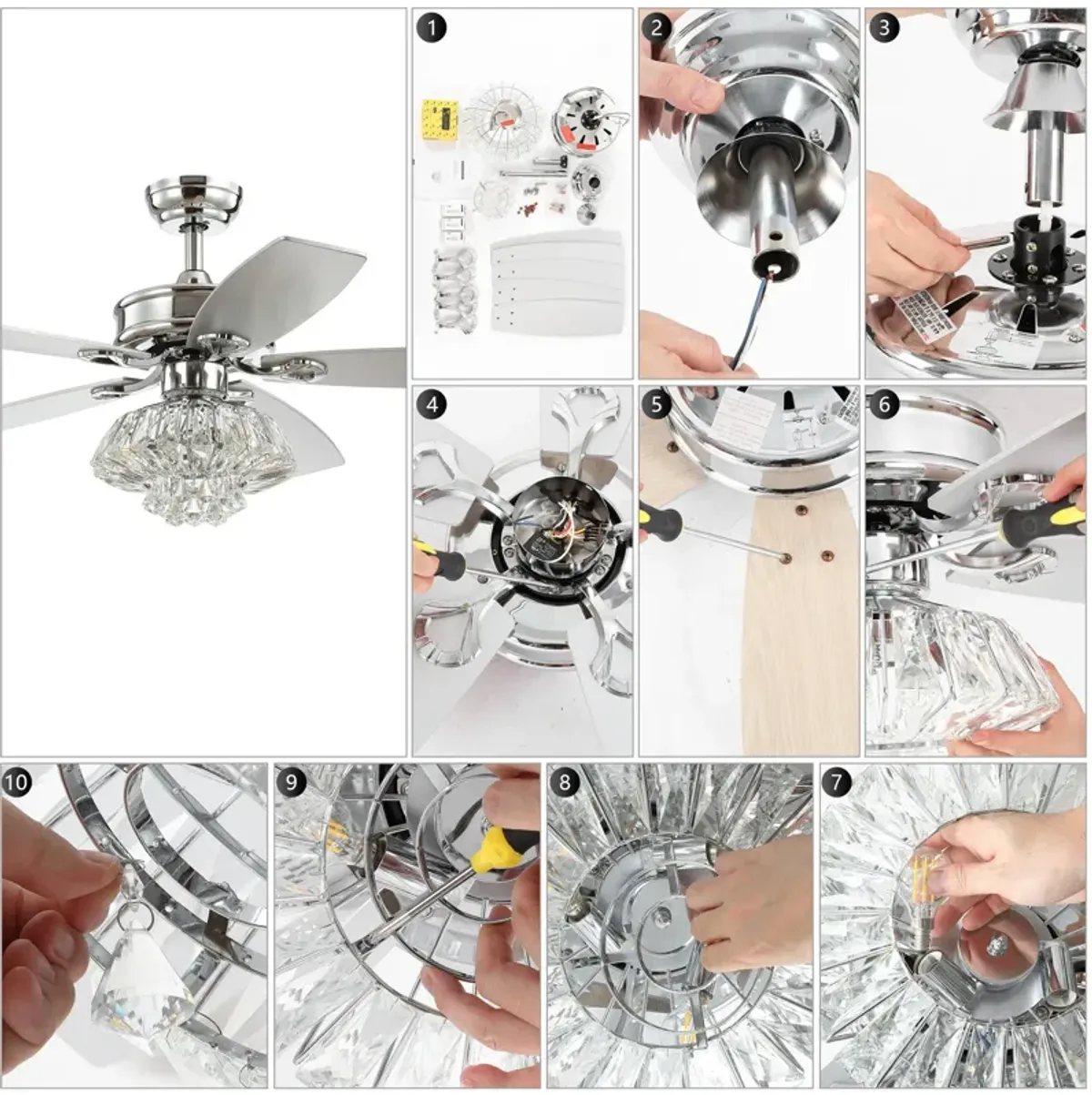 Kate 3-Light Glam Crystal Drum LED Ceiling Fan With Remote