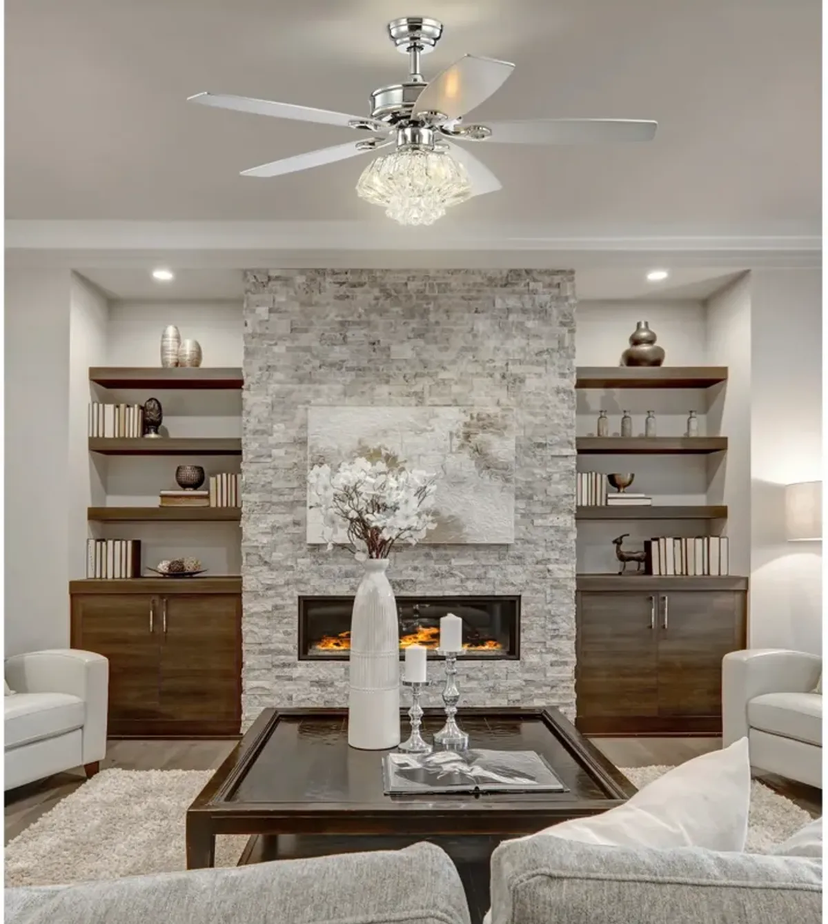 Kate 3-Light Glam Crystal Drum LED Ceiling Fan With Remote