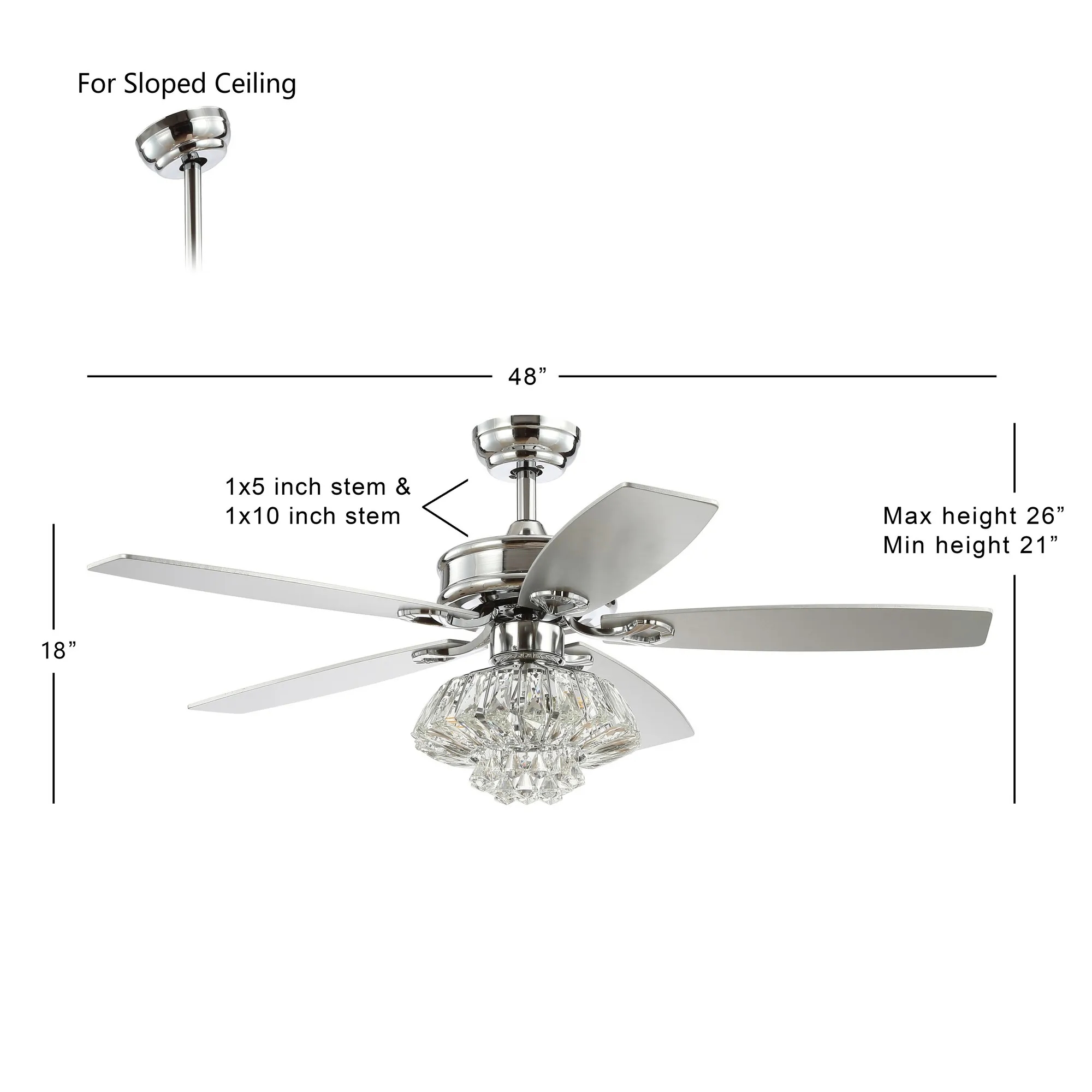 Kate 48" 3-Light Glam Crystal Drum LED Ceiling Fan With Remote, Chrome