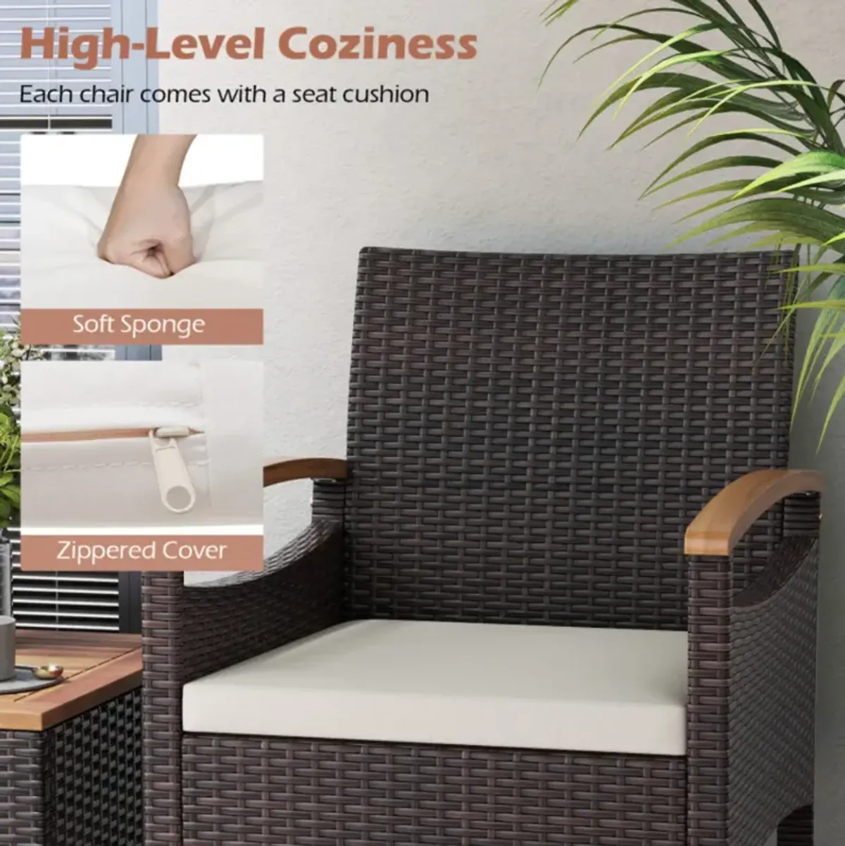 Patio Dining Chairs Set of 2 with Acacia Wood Armrest and Heavy Duty Metal Frame