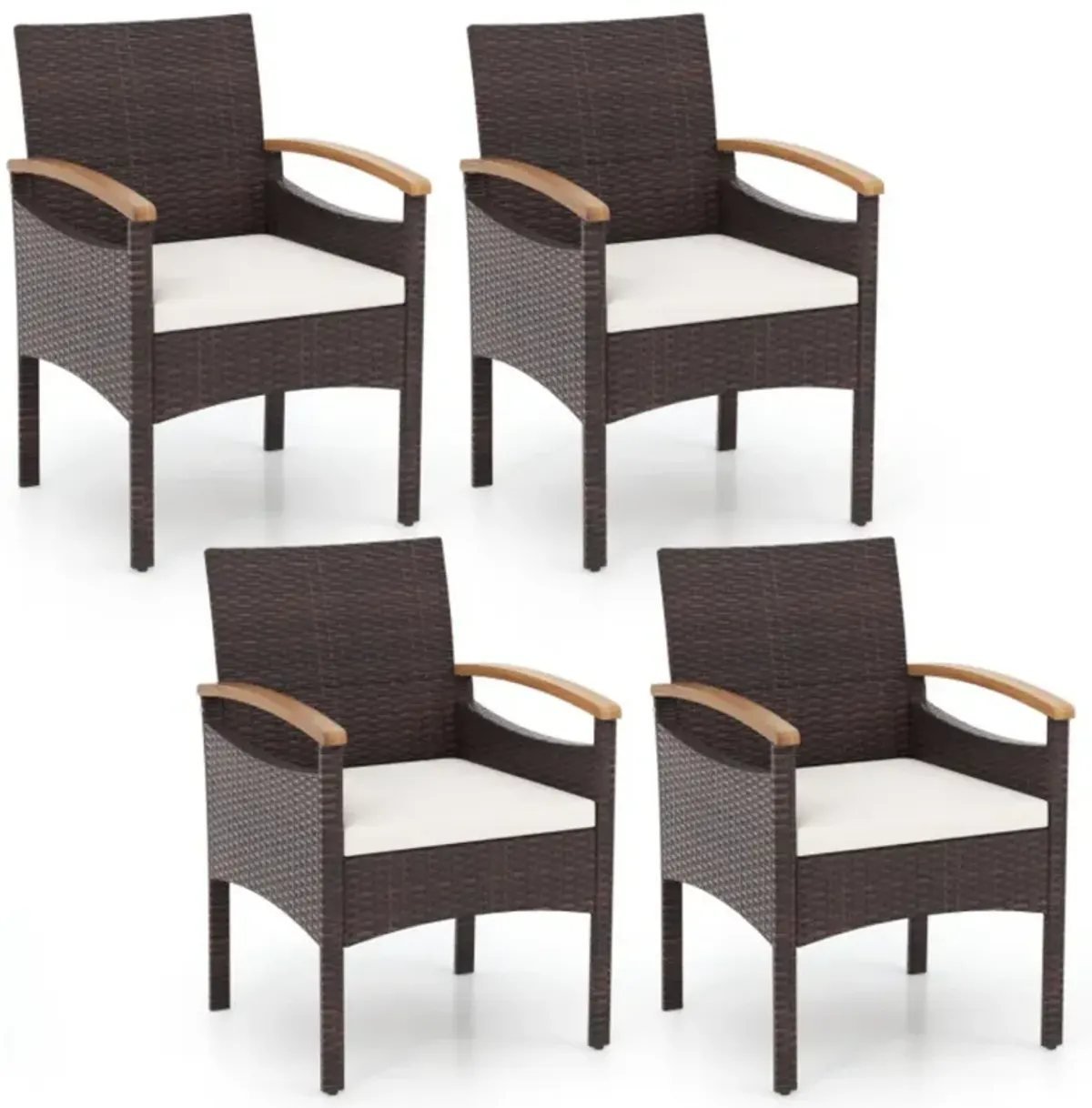 Patio Dining Chairs Set of 2 with Acacia Wood Armrest and Heavy Duty Metal Frame