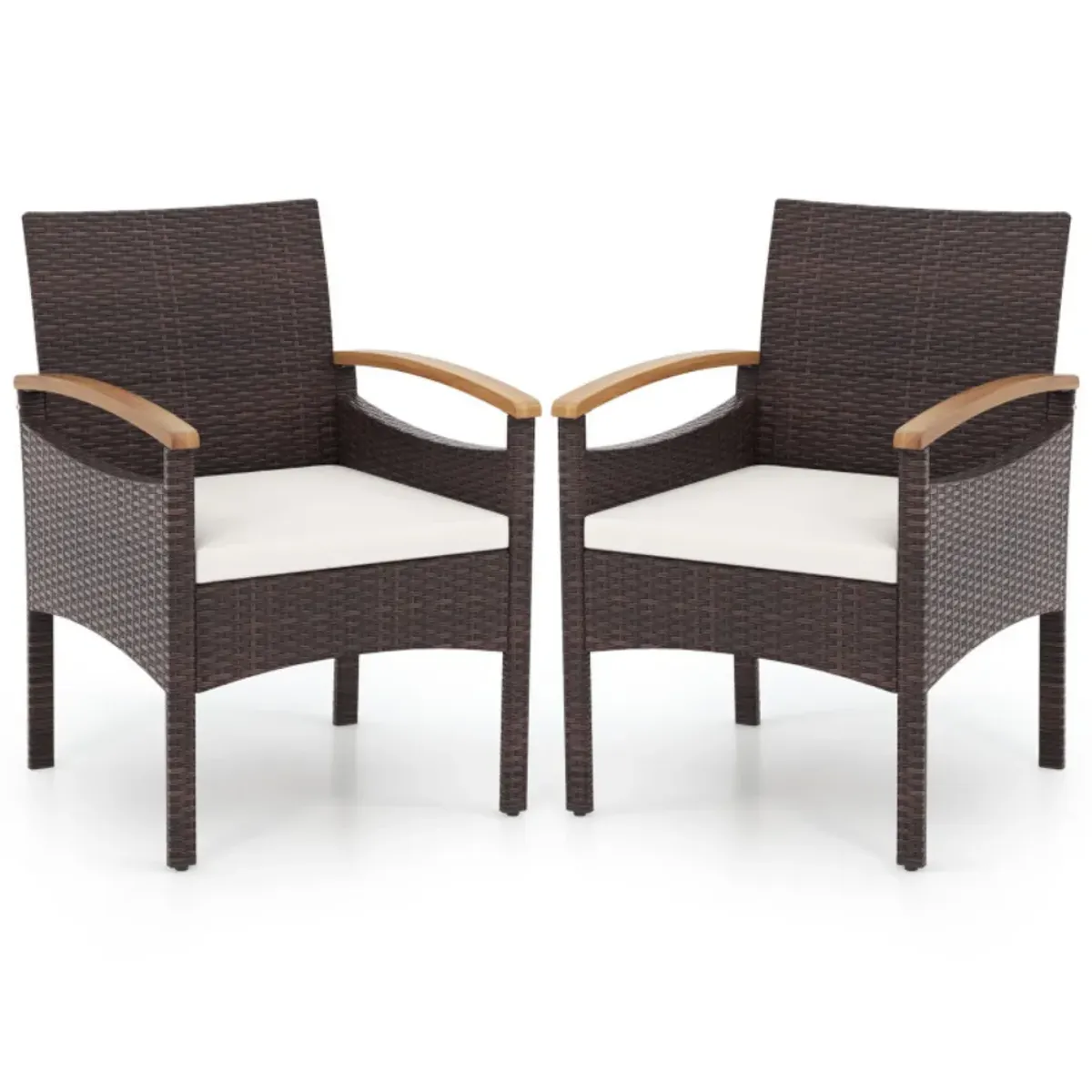 Patio Dining Chairs Set of 2 with Acacia Wood Armrest and Heavy Duty Metal Frame