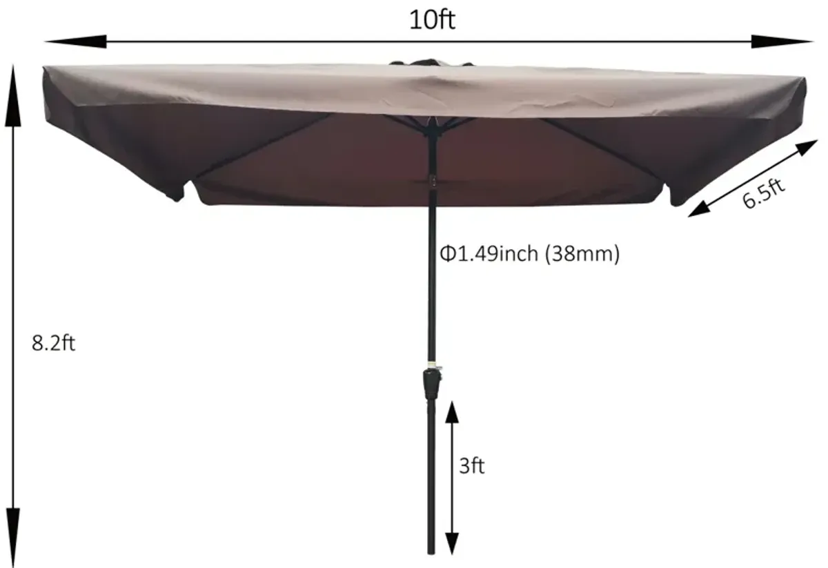 10 X 6.5FT Rectangular Patio Umbrella Outdoor Market Umbrellas With Crank And Push Button