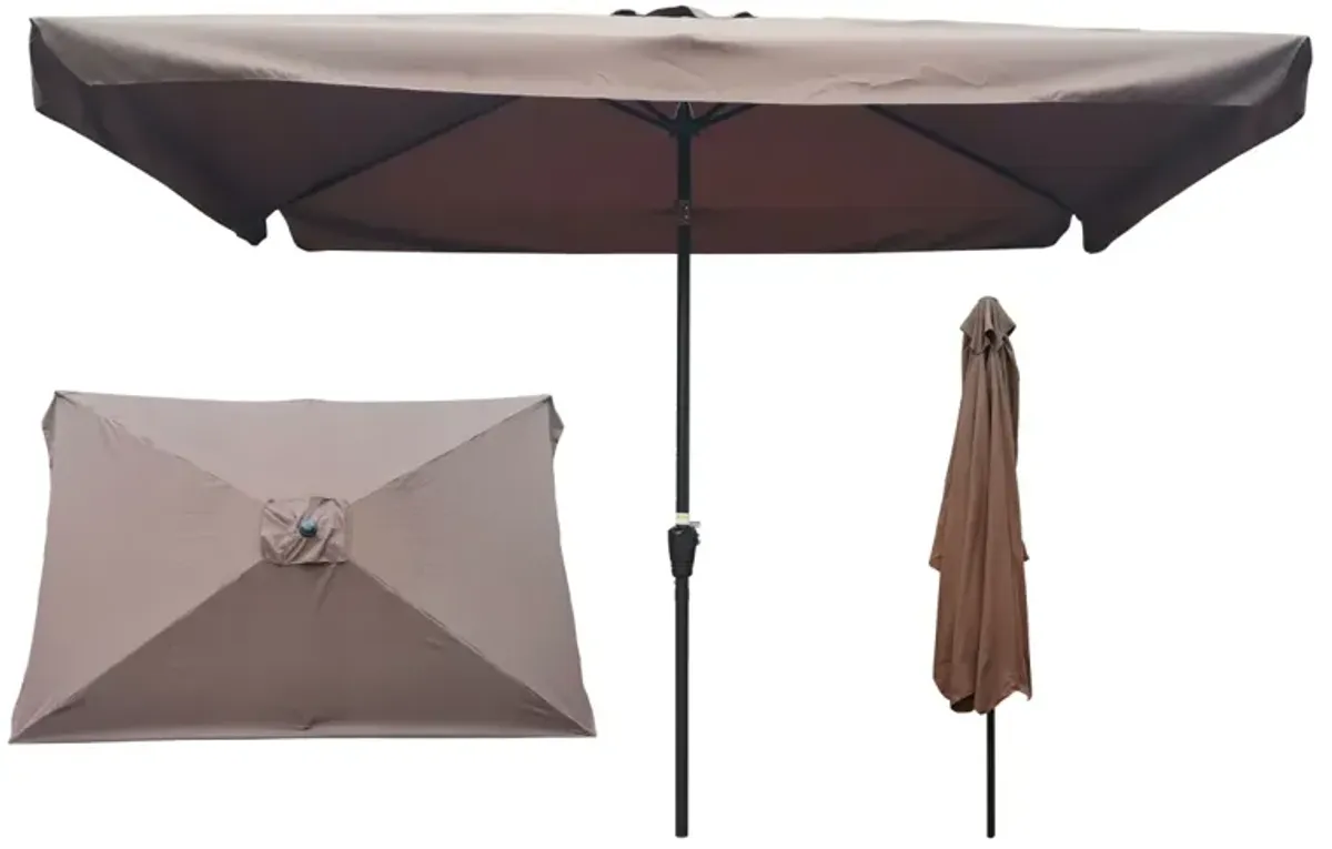 10 X 6.5FT Rectangular Patio Umbrella Outdoor Market Umbrellas With Crank And Push Button