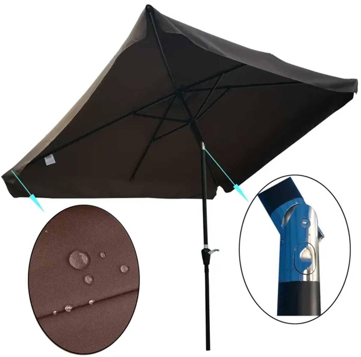 10 X 6.5FT Rectangular Patio Umbrella Outdoor Market Umbrellas With Crank And Push Button