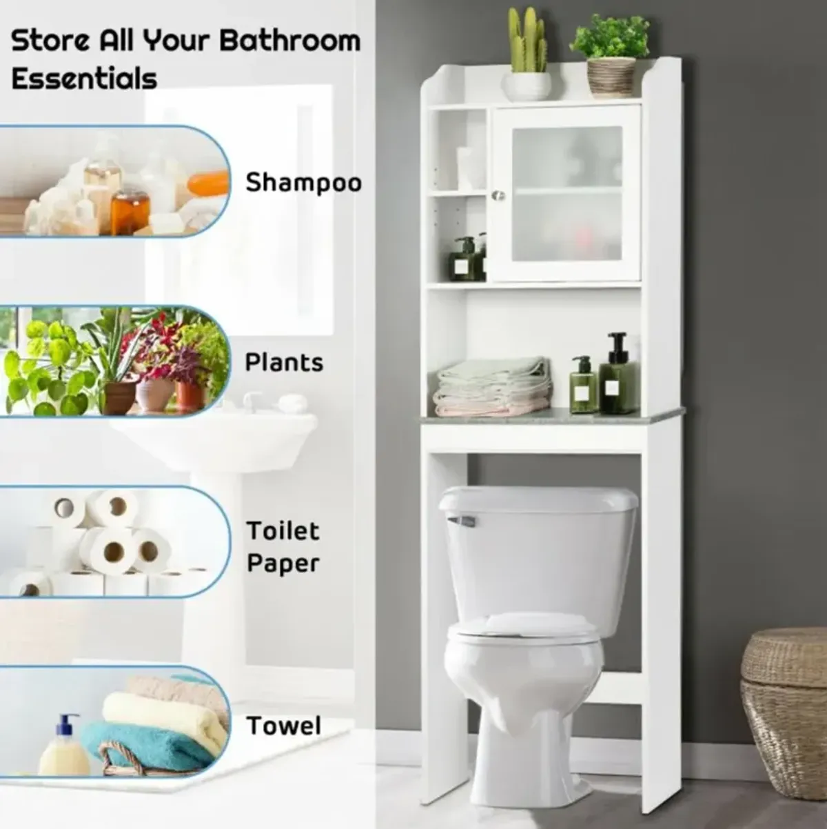 Hivvago Bathroom Space Saver White Over-the-Toilet Cabinet