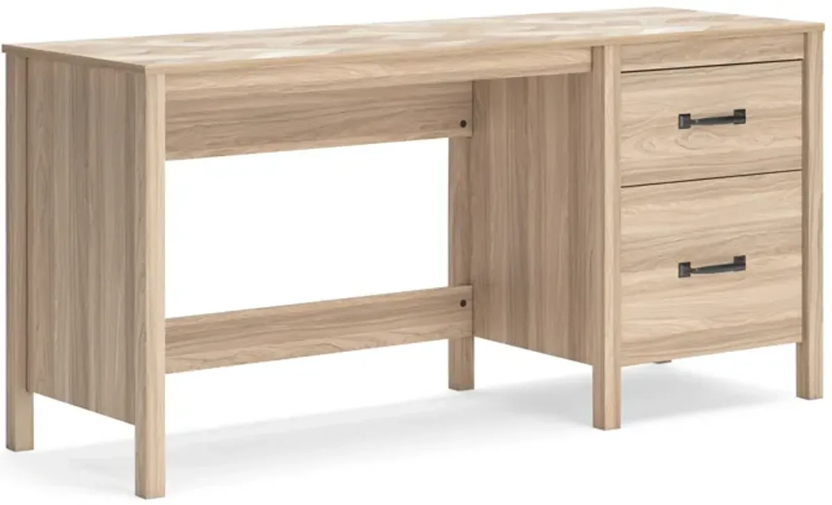Bette Home Office Desk, 60 Inch Rectangular Brown Top w Side Cabinet - Benzara