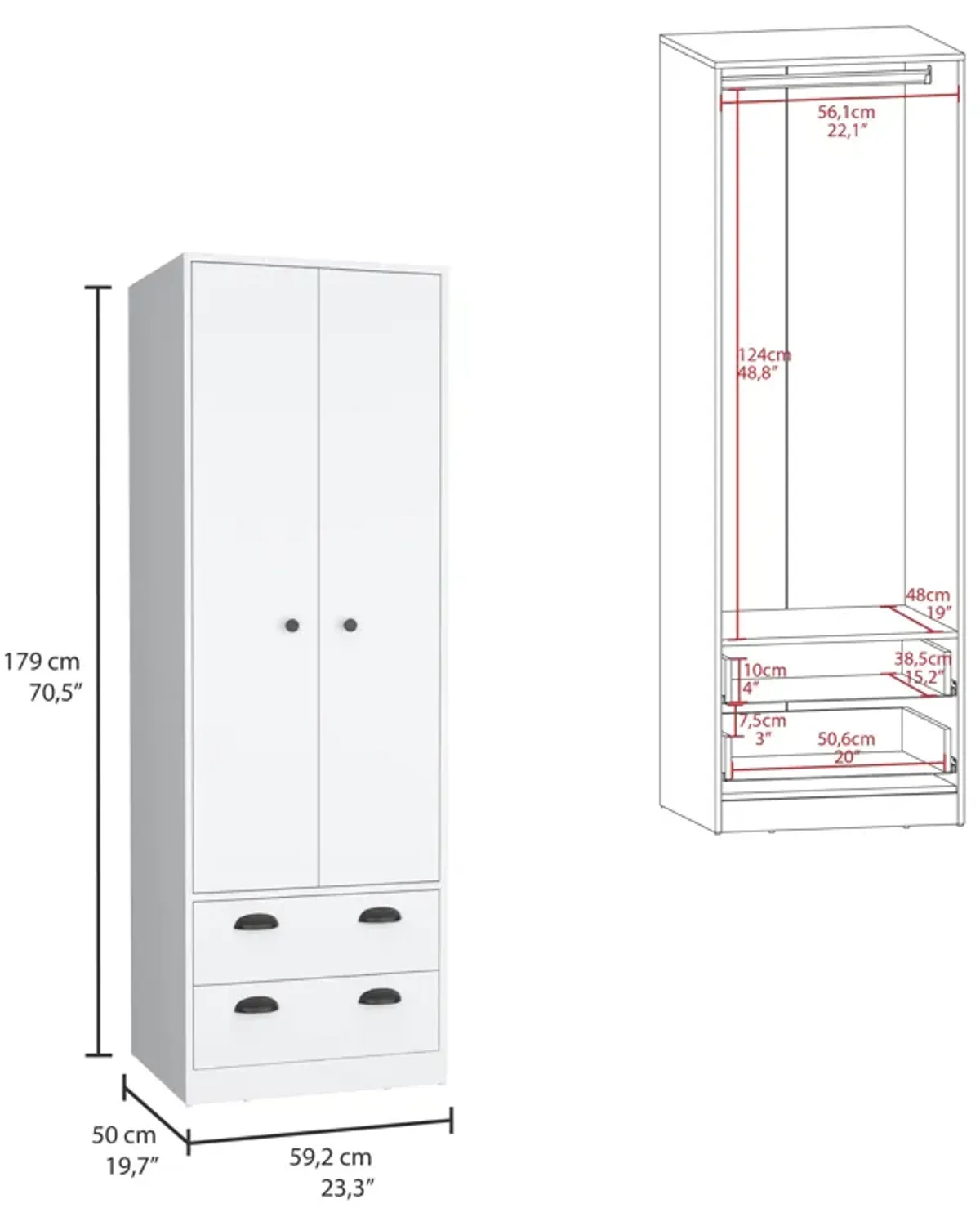 St Monans Armoire with Double Door and 2-Drawers -White