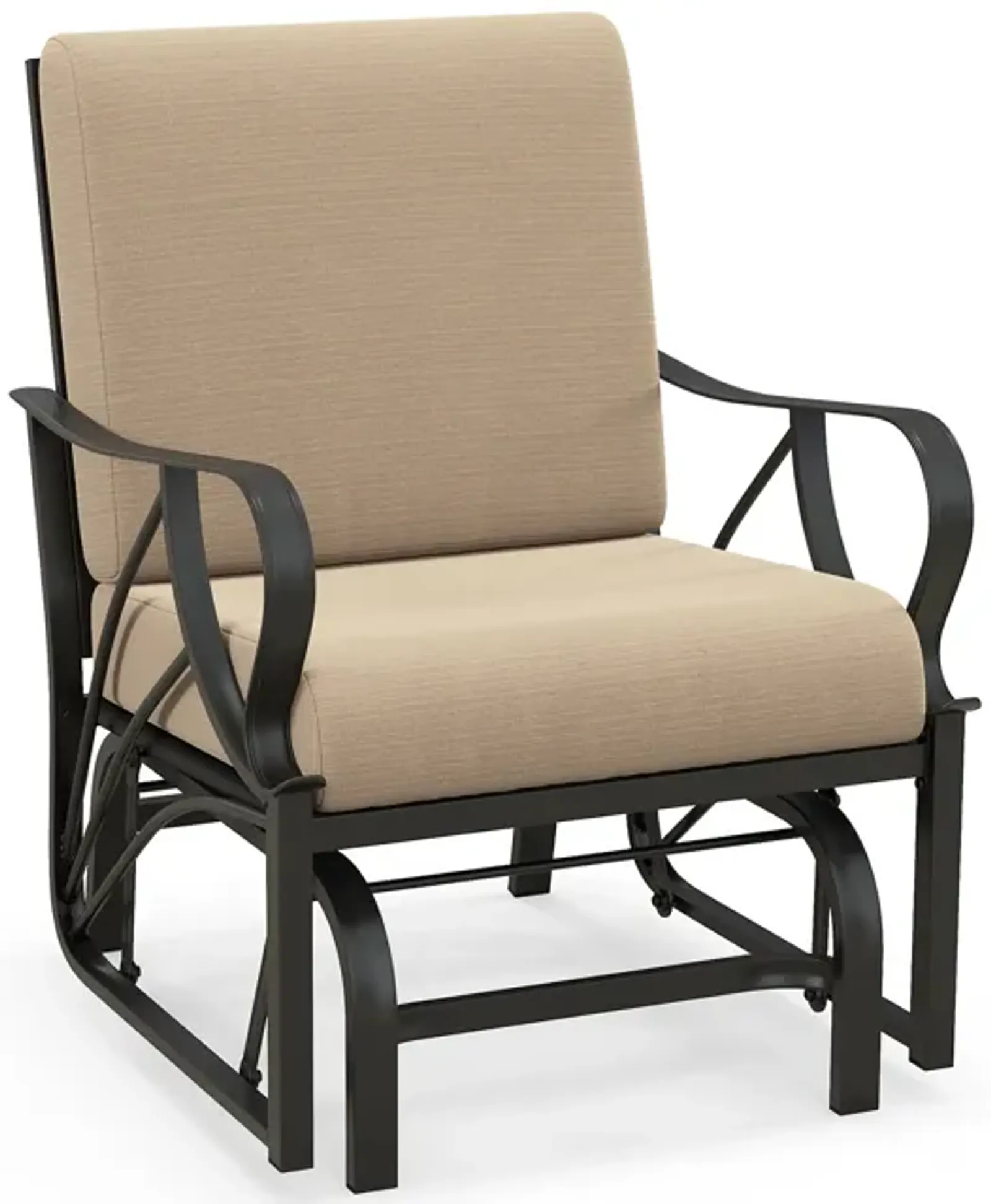 Patio Glider Rocking Chair with Thick Cushion and Curved Armrest