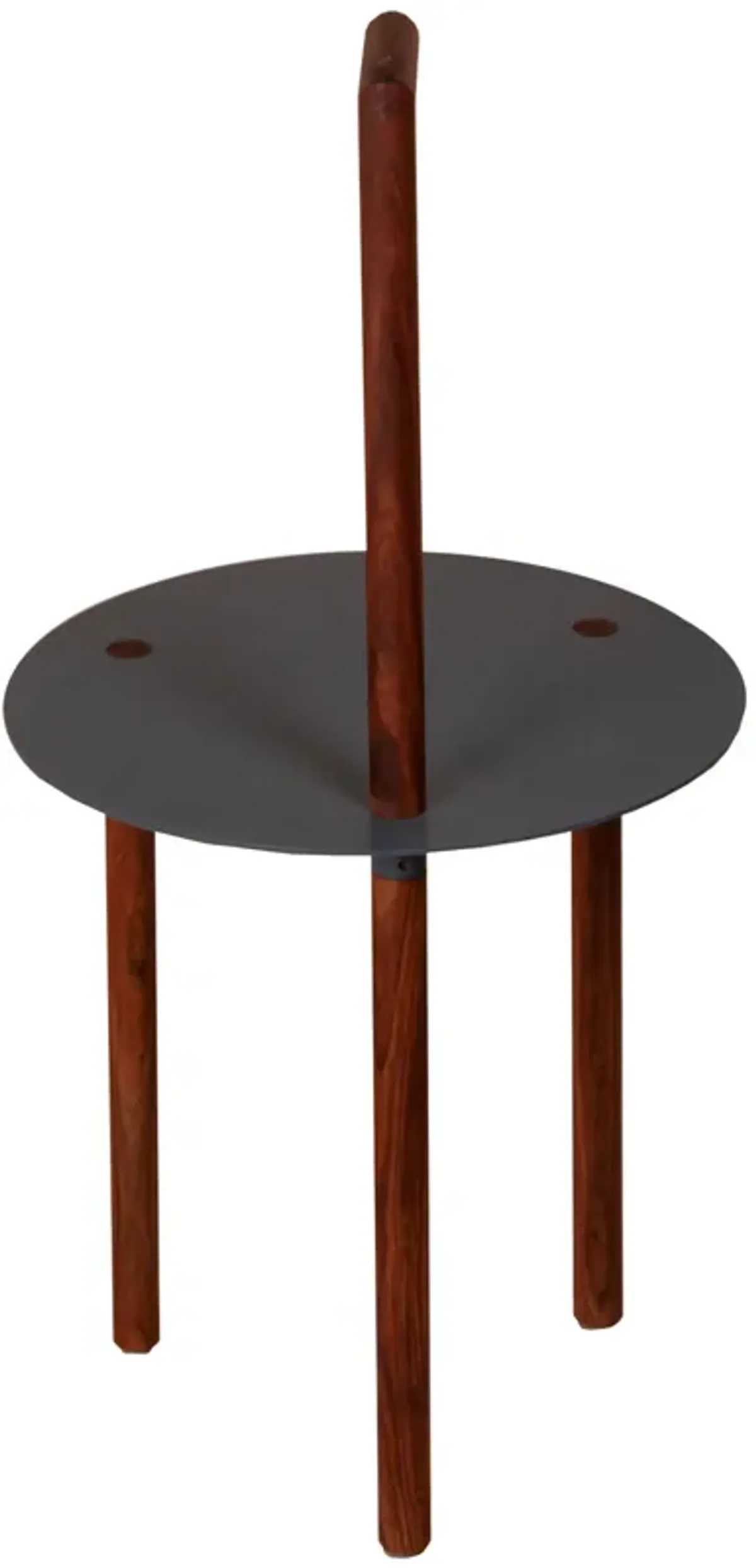 29 Inch Round Metal Top End Table with Inbuilt Wooden Pole, Brown and Black-Benzara