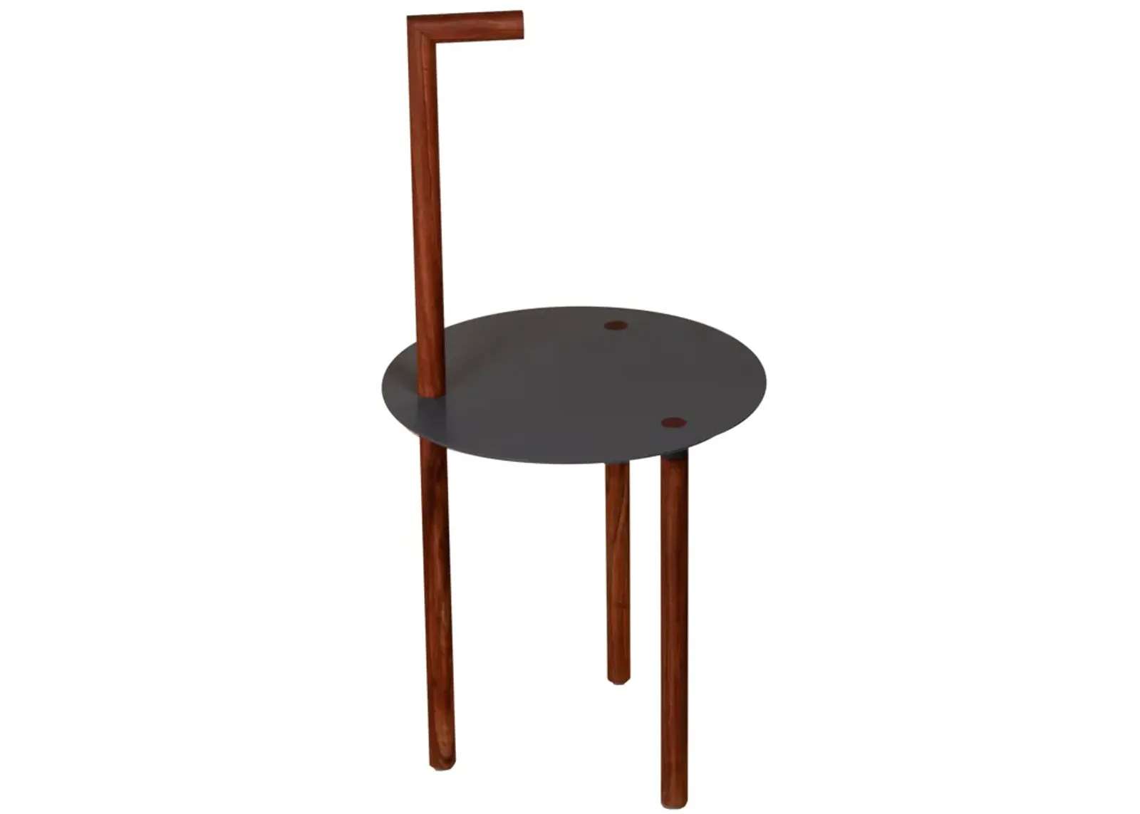 29 Inch Round Metal Top End Table with Inbuilt Wooden Pole, Brown and Black-Benzara