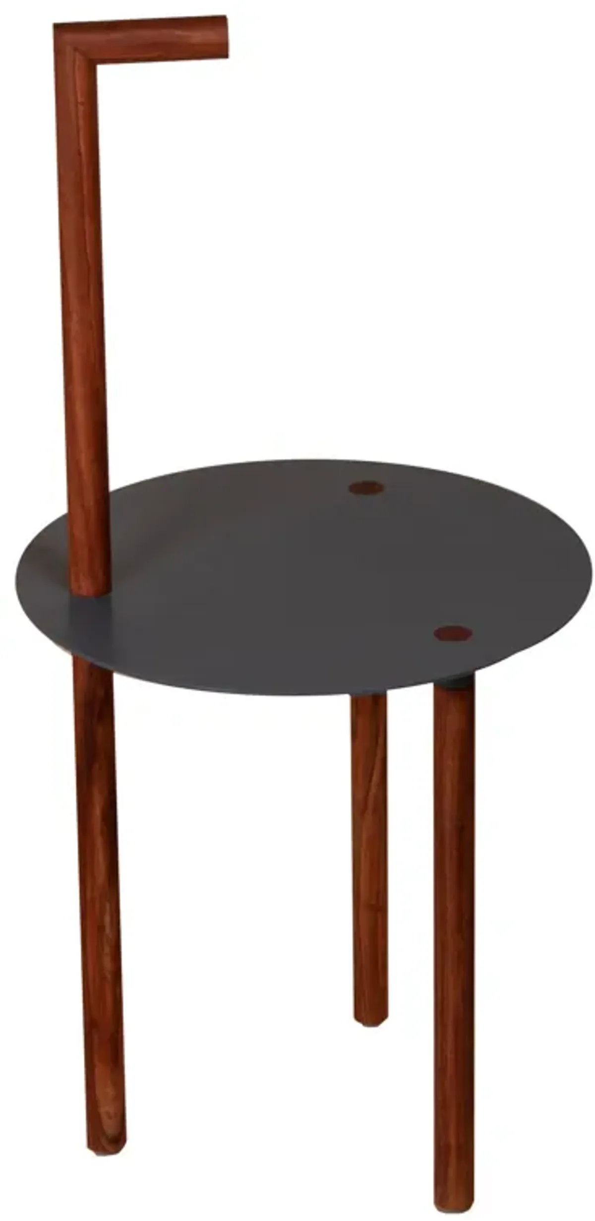 29 Inch Round Metal Top End Table with Inbuilt Wooden Pole, Brown and Black-Benzara