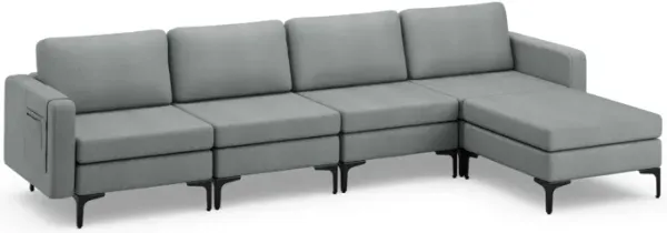 Convertible Sectional Sofa with Reversible Ottoman for Modern Living Room Furniture