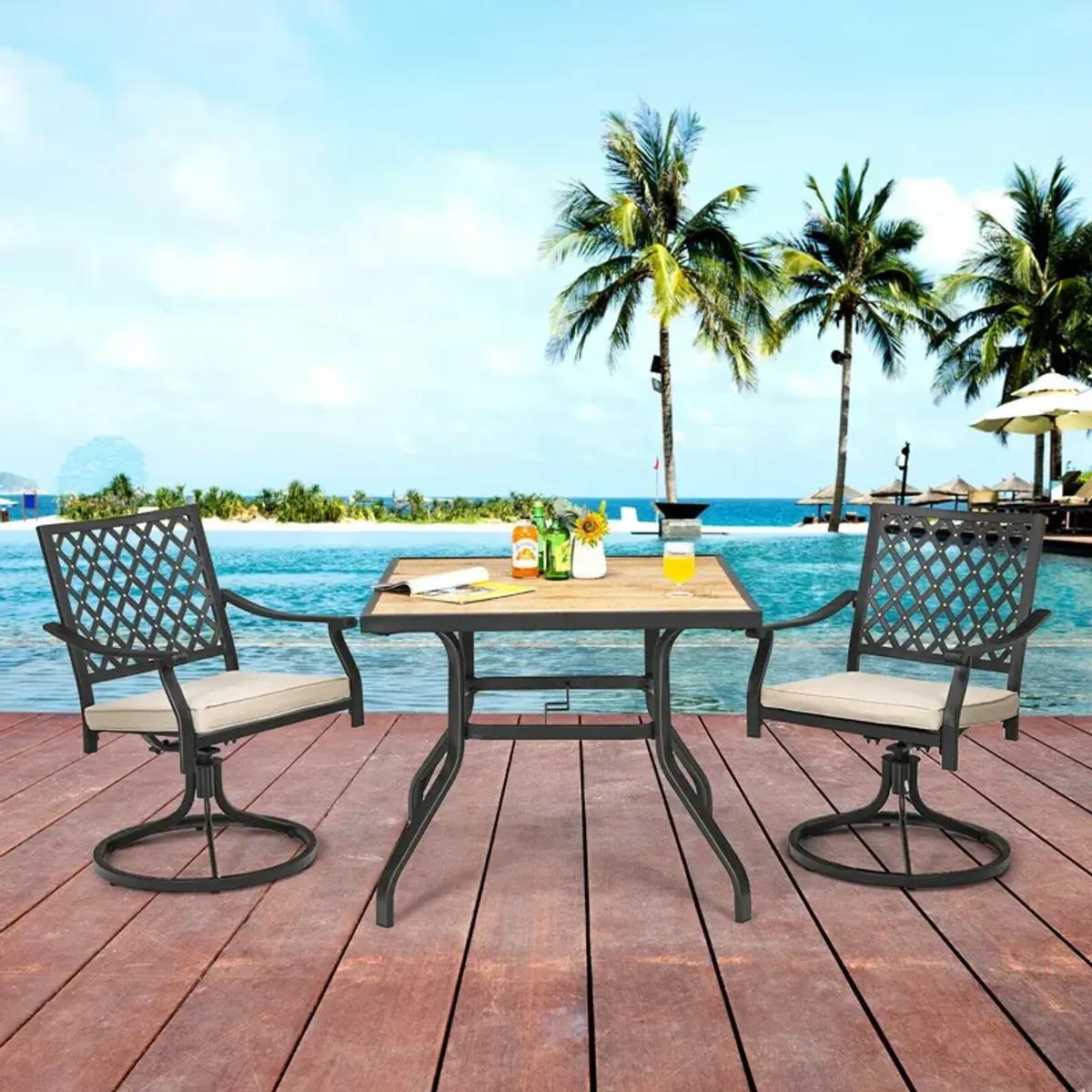 Patio Metal Square Dining Table for Garden and Poolside