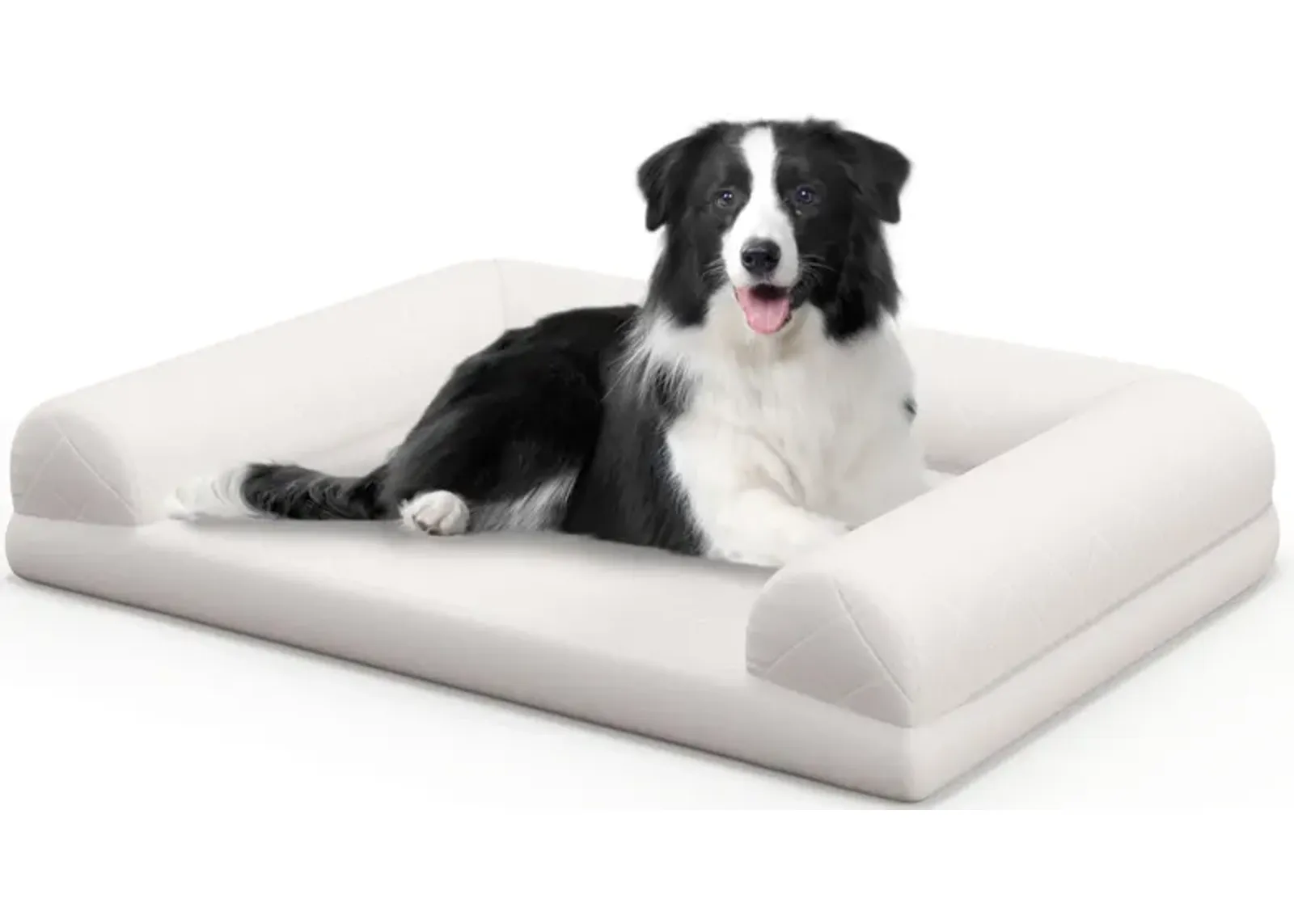 Egg-Foam Dog Crate Bed with 3-Side Bolster and Removable Washable Bed Cover