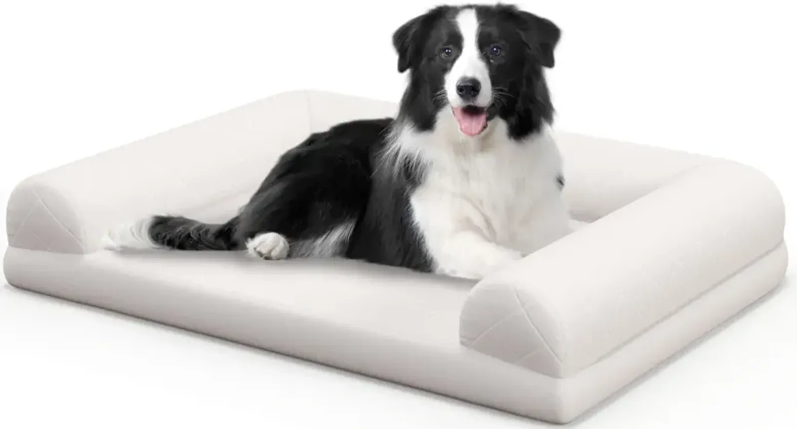 Egg-Foam Dog Crate Bed with 3-Side Bolster and Removable Washable Bed Cover