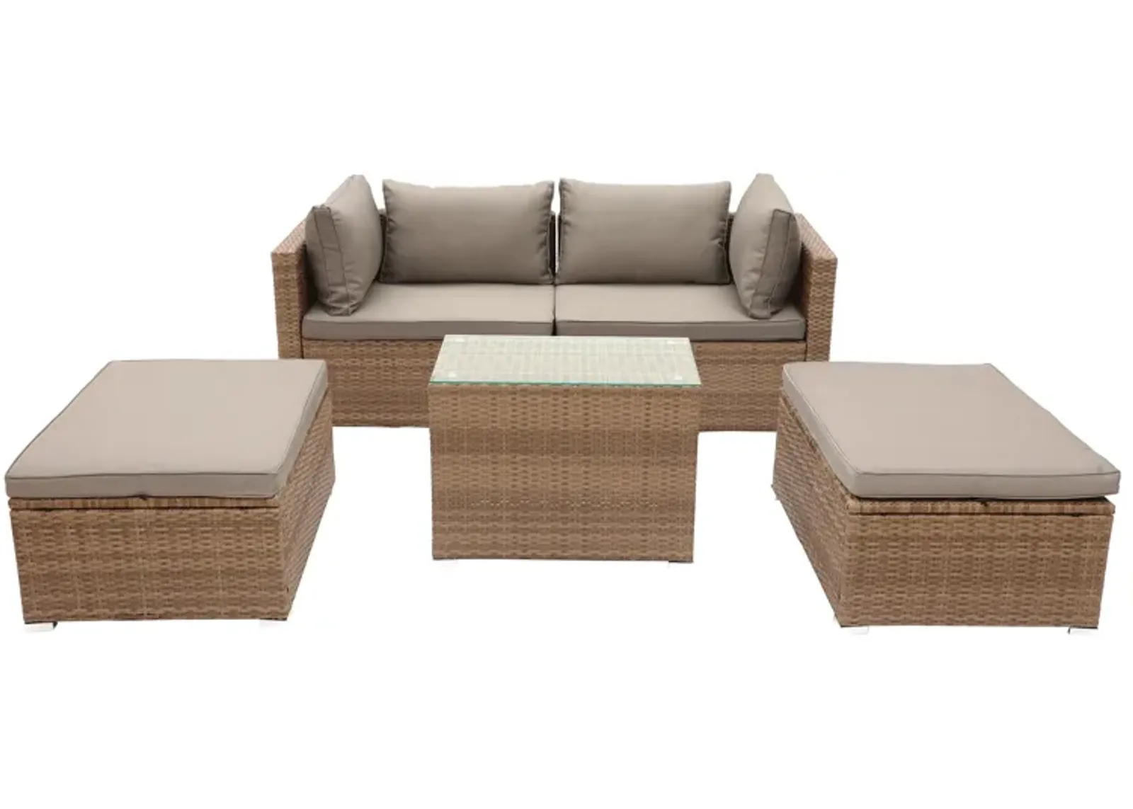 5-Piece Rattan Patio Conversation Set with Cushions