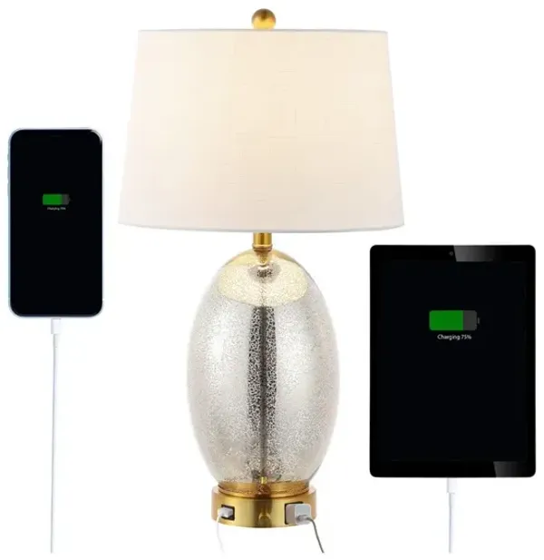 Reese 1-Outlet Contemporary Style Iron/Glass LED Table Lamp with USB Charging Port