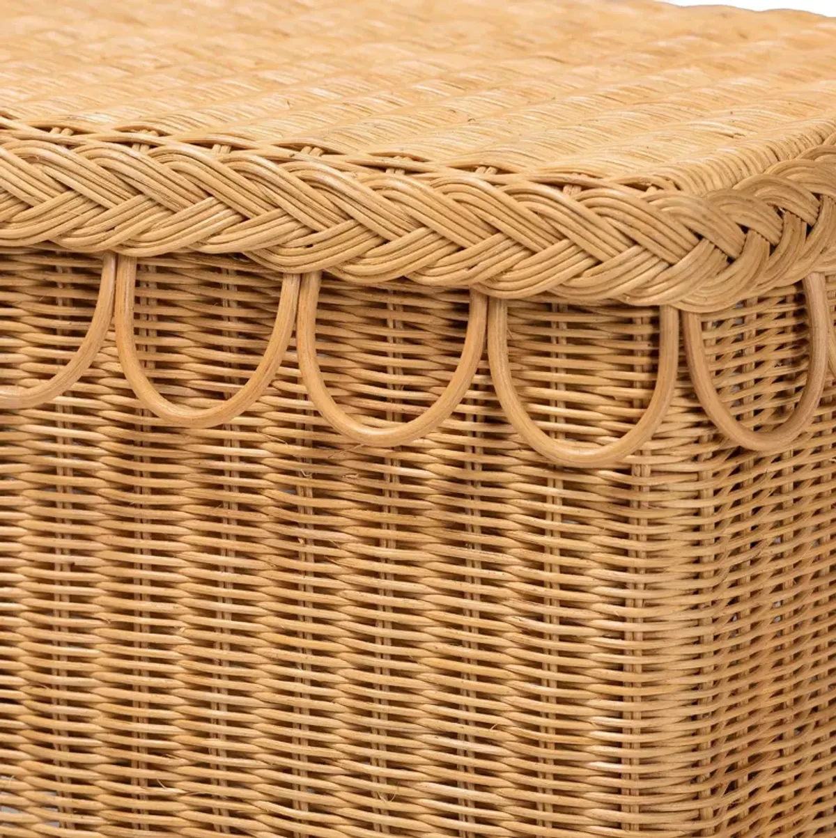 Bali & Pari Erla Bohemian Light Honey Rattan Accent Bench with Scallop border